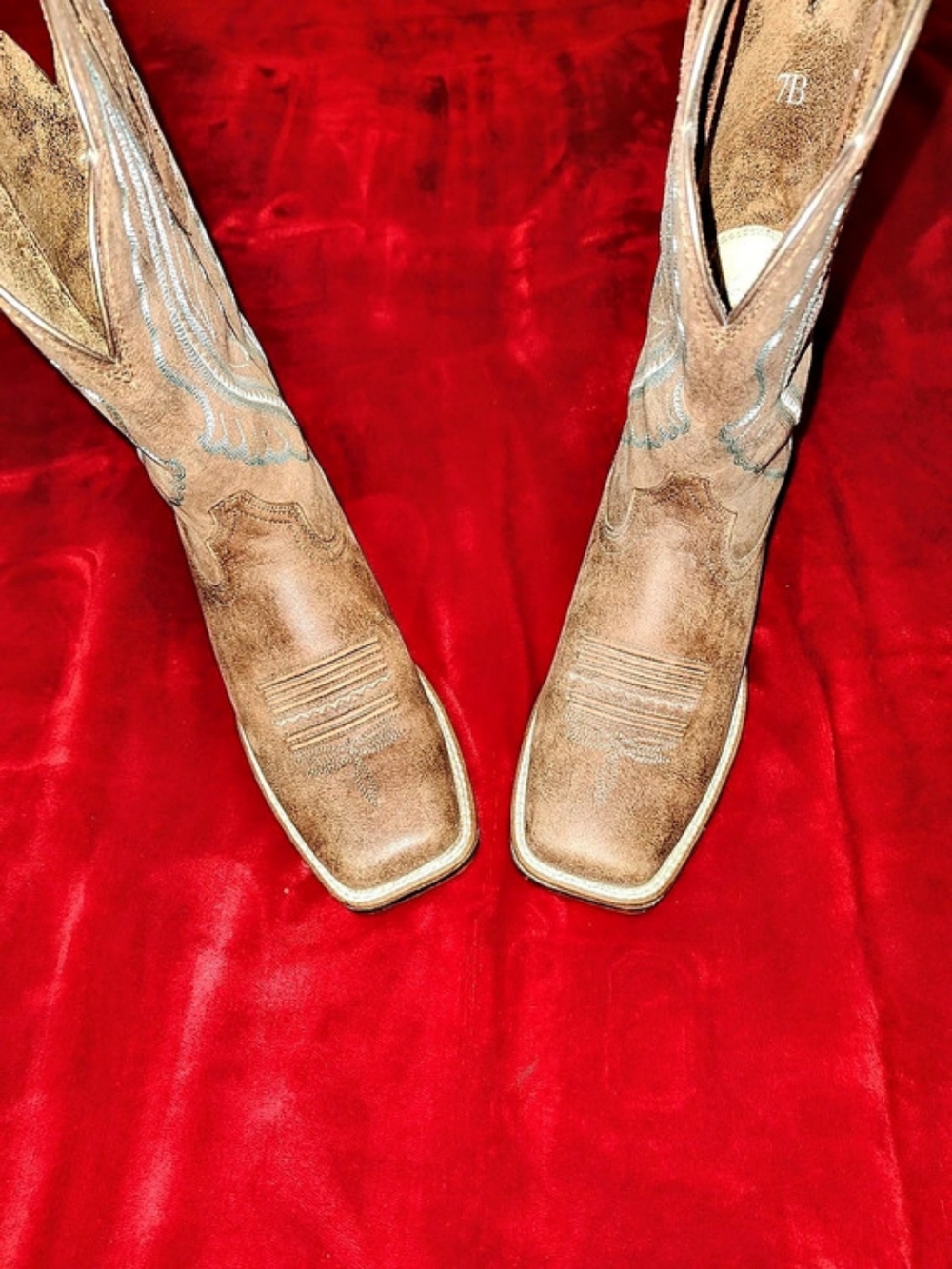 Ariat Round Up Wide Square Toe Western Boots Brown Size 7B